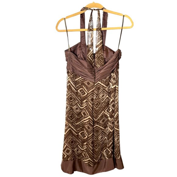 BCBGMAXAZRIA Vintage 100% Silk Beaded Halter Dress Cottagecore Boho Y2K - Picture 2 of 8